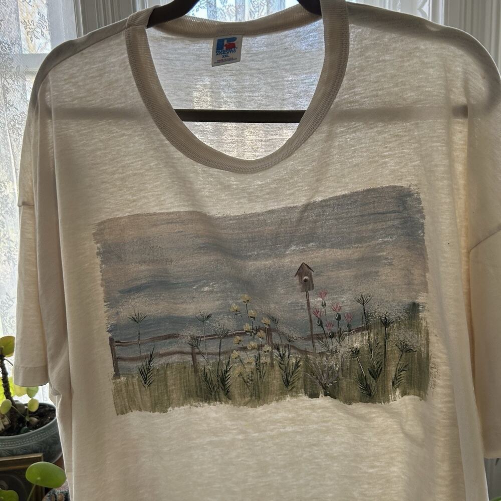 Vintage Russell T Shirt XXL USA Single Stitch Thin Cottage Core Boho Nature - Picture 3 of 15